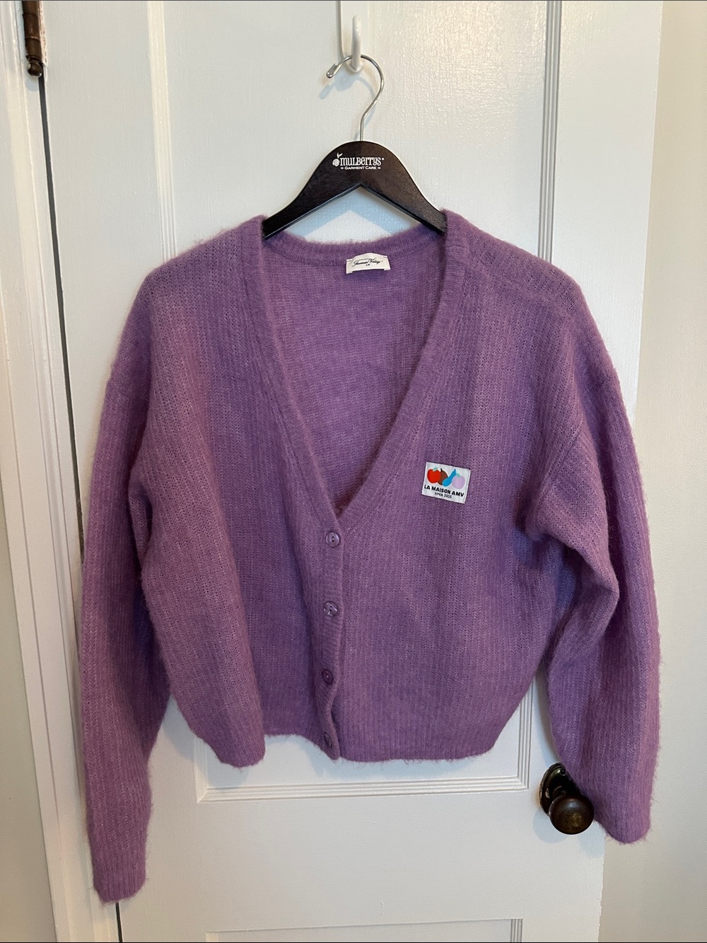 American Vintage Lavender Mohair-Blend V-Neck Cardigan, XS/S